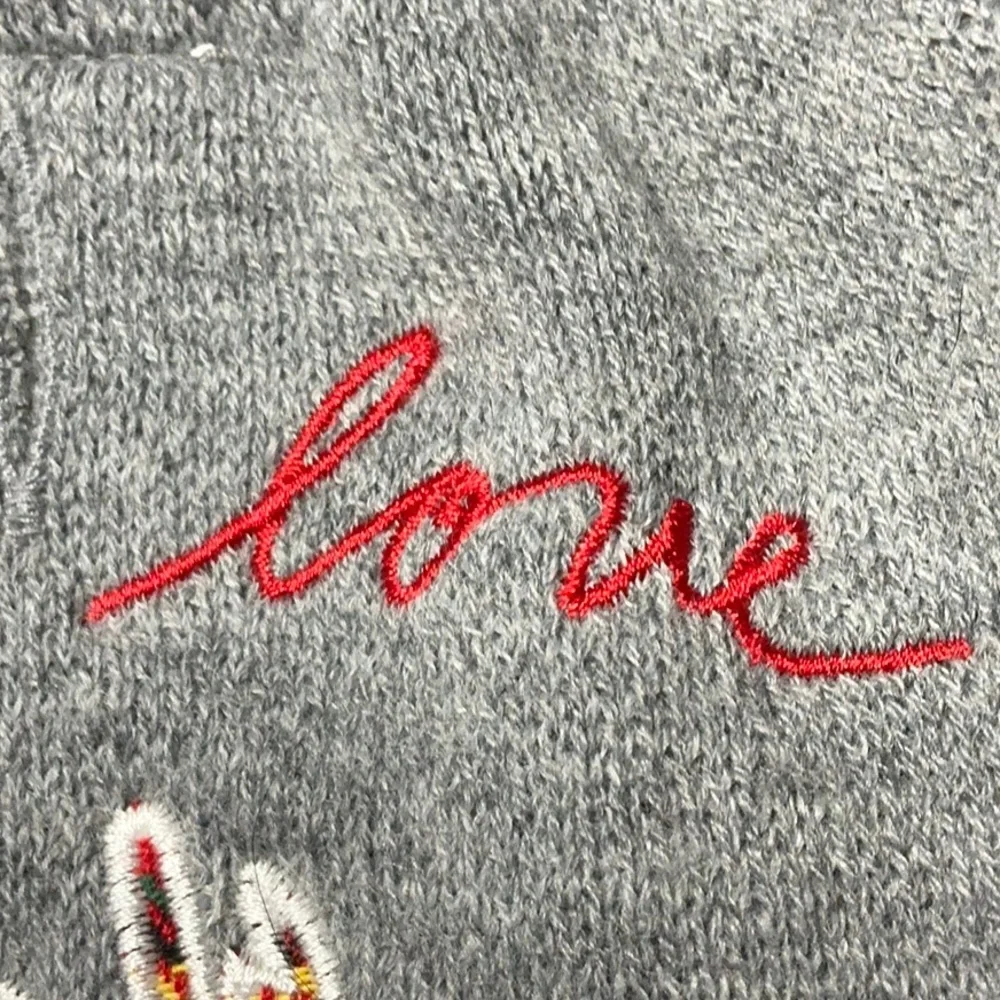 Ellen Degeneres Gray Sweater with Plaid Deer and Love Embroidery